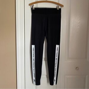 Adidas Women’s Black Leggings M Bold  White Logo Sporty Athletic Athleisure Gym